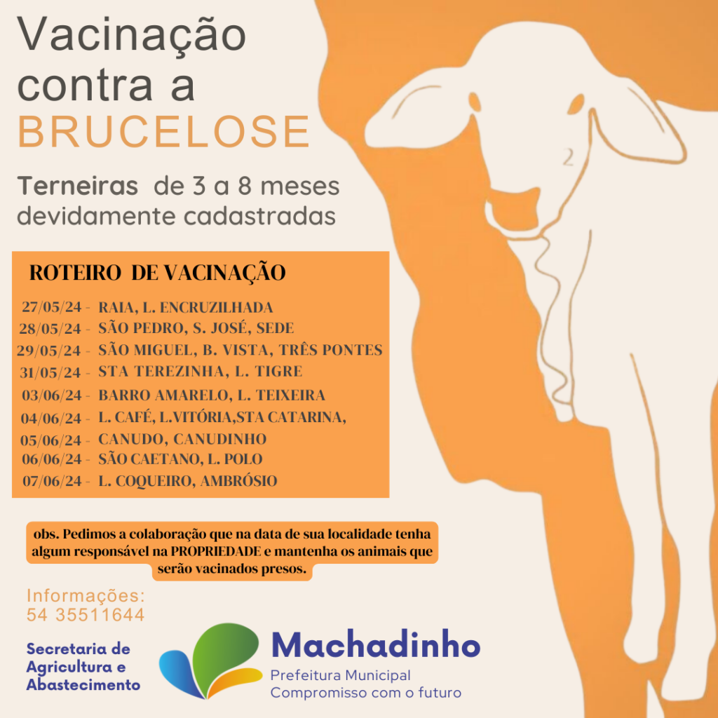 Secretaria de Agricultura, Abastecimento e Meio Ambiente Anuncia Roteiro de Vacinação contra Brucelose em Machadinho